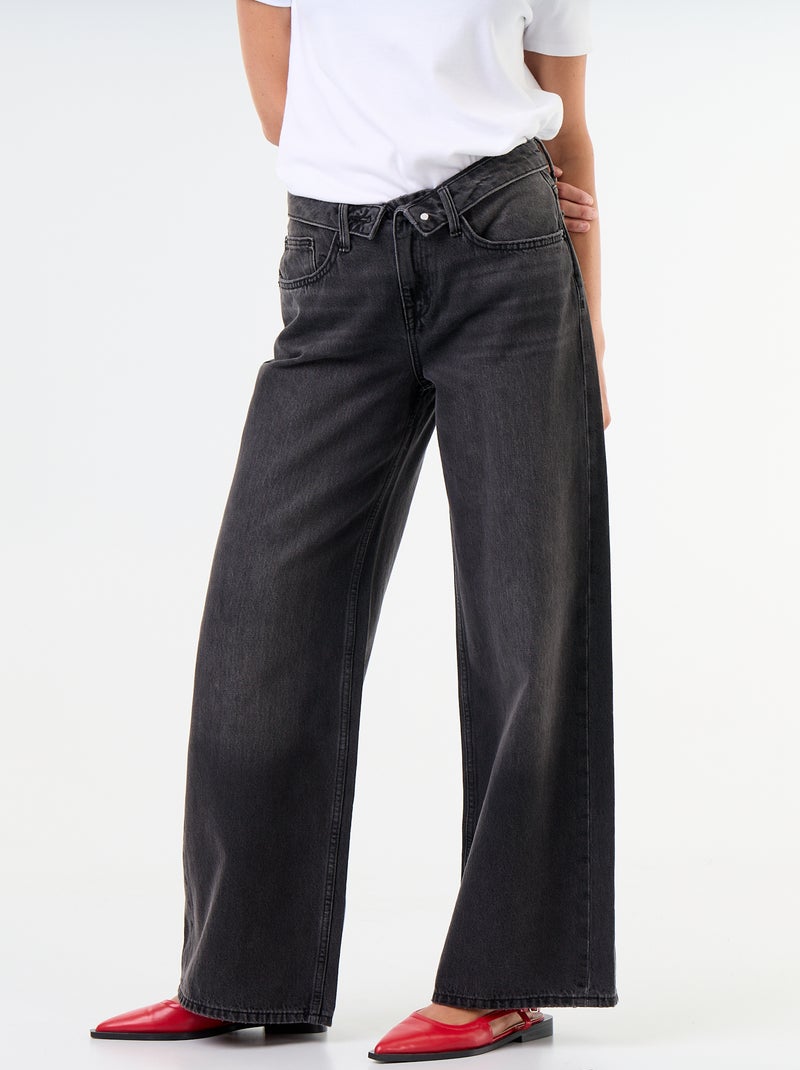 Wide-leg jeans with decorative belt Black - Kiabi