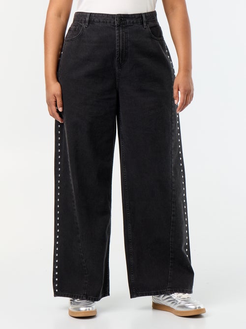 Wide Leg Jeans with Decorative Cut-outs and Studs - Kiabi