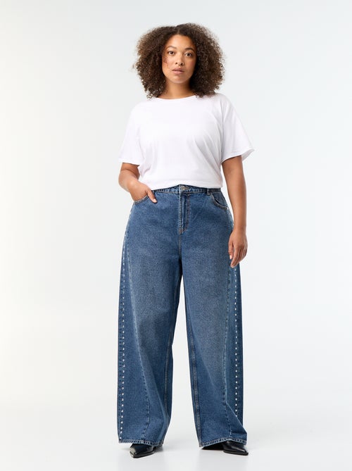 Wide Leg Jeans with Decorative Cut-outs and Studs - Kiabi