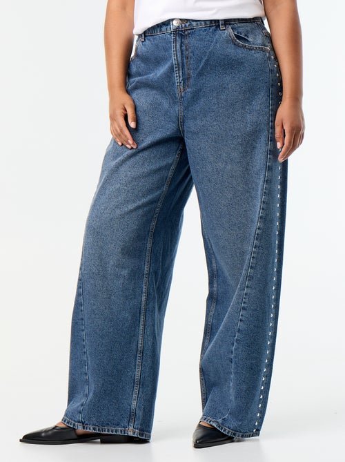 Wide Leg Jeans with Decorative Cut-outs and Studs - Kiabi