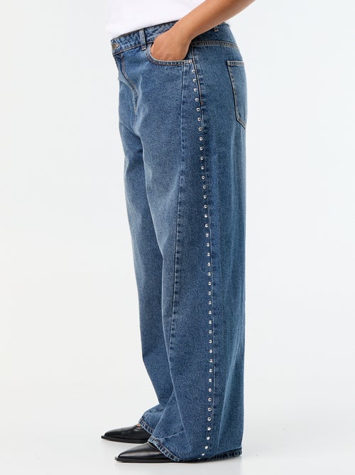 Wide Leg Jeans with Decorative Cut-outs and Studs - Kiabi