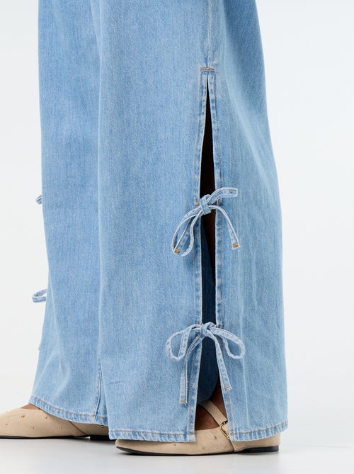 Wide-leg jeans with decorative side ties - Kiabi Wide-leg jeans with decorative side ties - Kiabi