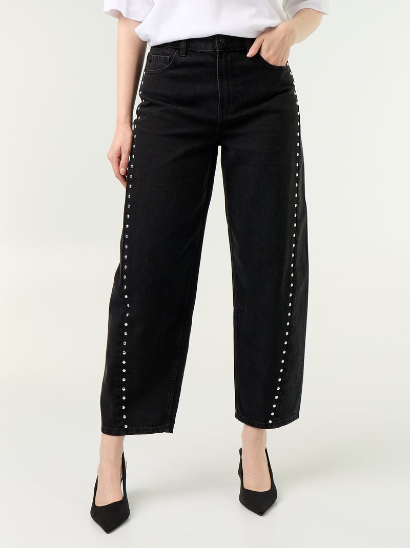 Wide-leg jeans with decorative studs Black - Kiabi