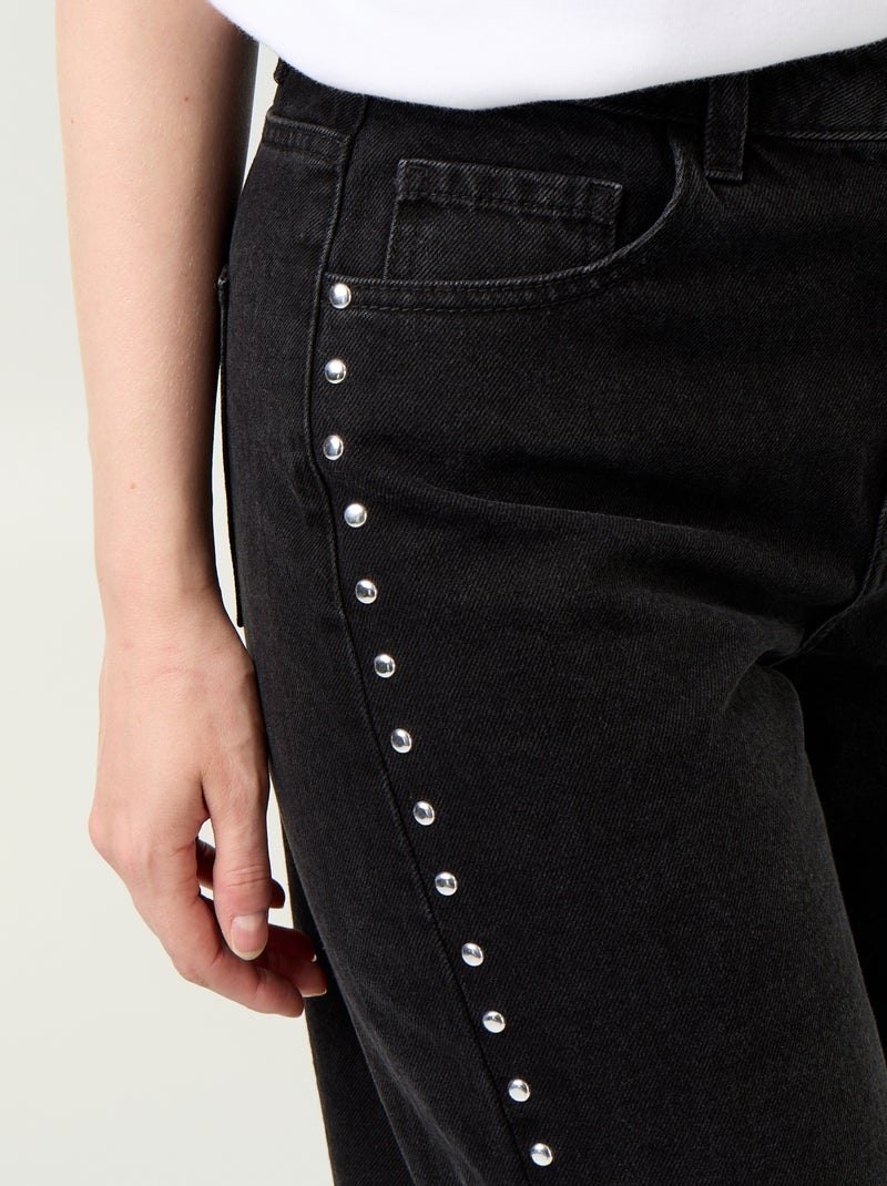 Wide-leg jeans with decorative studs Black - Kiabi