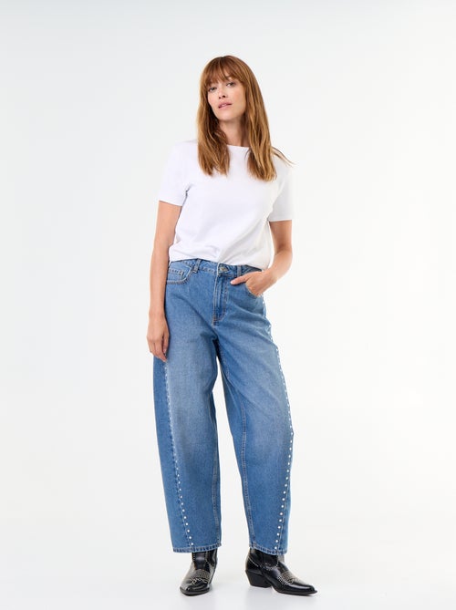 Wide-leg jeans with decorative studs - Kiabi