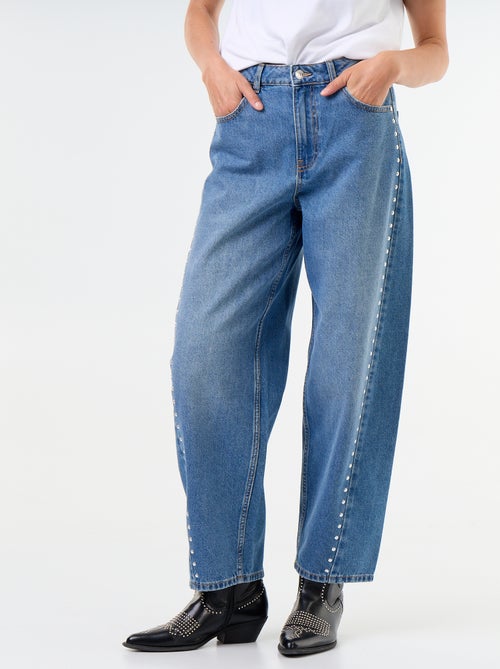 Wide-leg jeans with decorative studs - Kiabi
