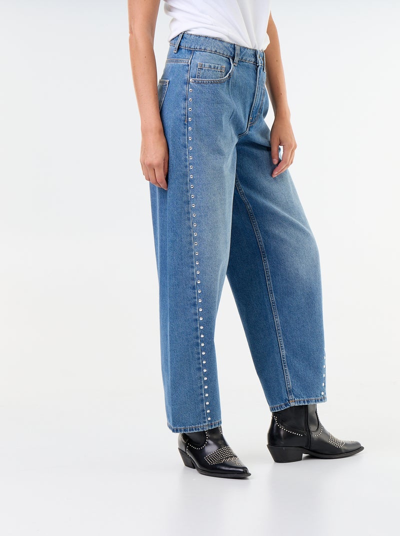 Wide-leg jeans with decorative studs Blue - Kiabi