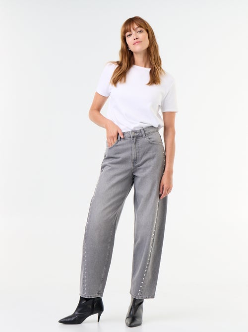 Wide-leg jeans with decorative studs - Kiabi