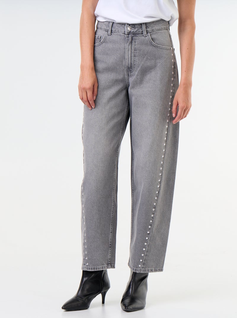 Wide-leg jeans with decorative studs Grey - Kiabi
