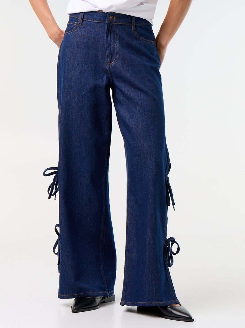 Wide-leg jeans with decorative ties at the hem Blue - Kiabi