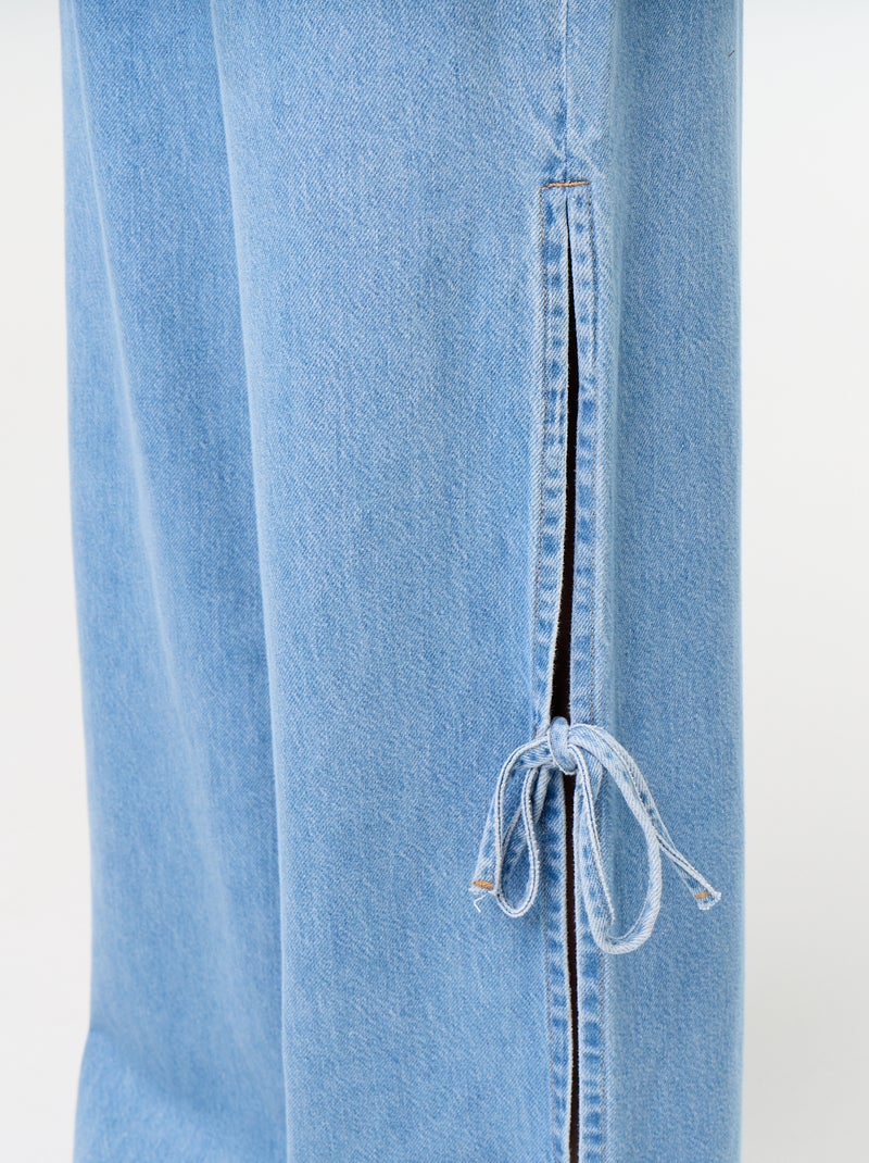 Wide-leg jeans with decorative ties at the hem Blue - Kiabi