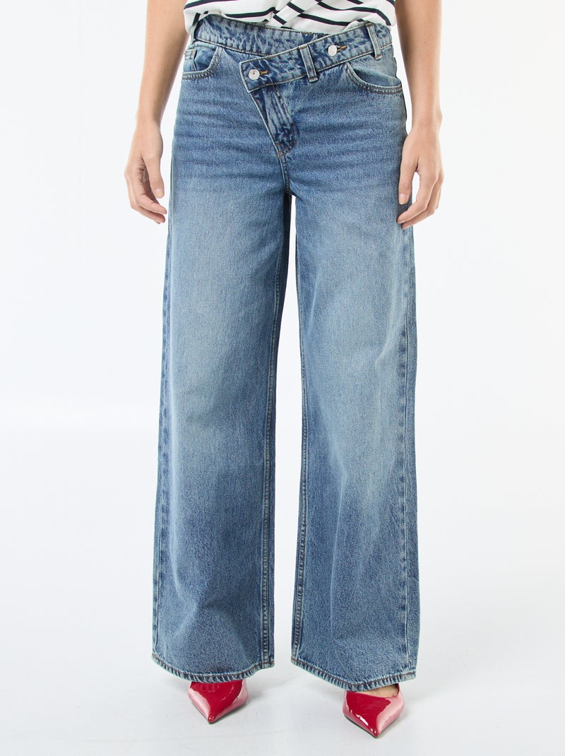 Wide Leg Jeans with Double Button Fastening Blue - Kiabi