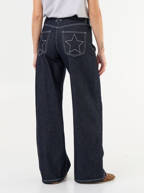 Wide-leg jeans with embroidered stars on back pockets - Kiabi