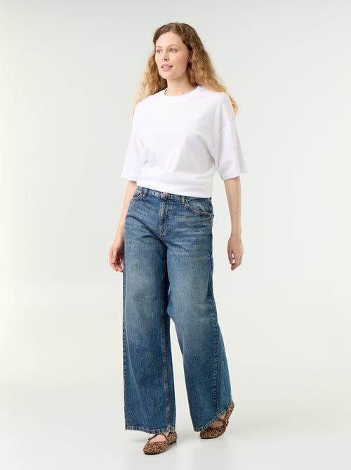 Wide-leg jeans with embroidered stars on back pockets - Kiabi