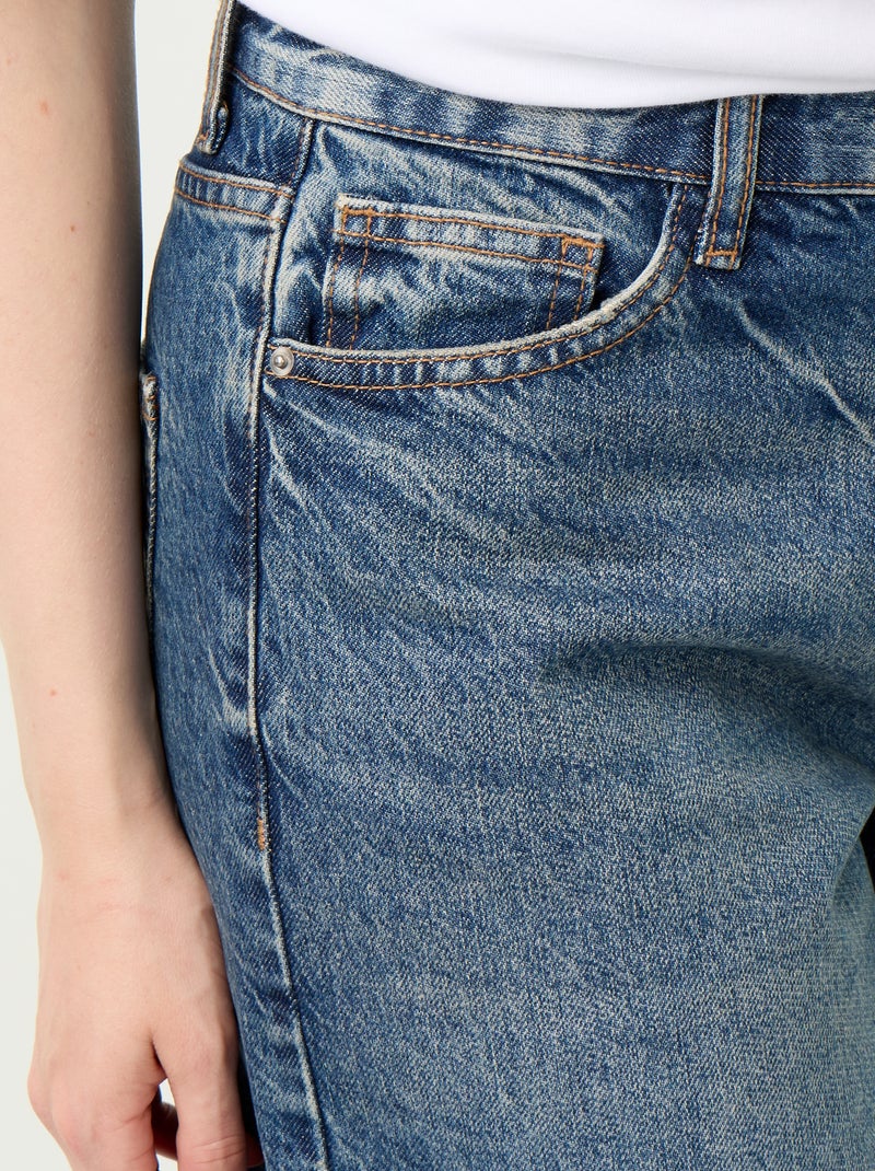 Wide-leg jeans with embroidered stars on back pockets Blue - Kiabi