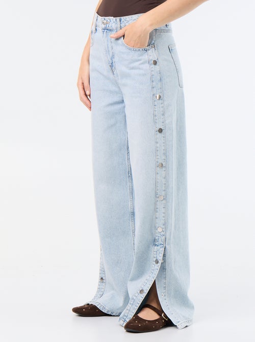 Wide leg jeans with faux snaps on the sides - Kiabi