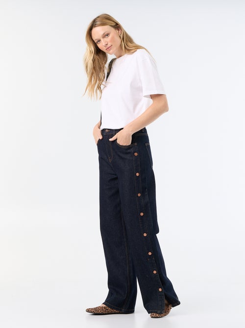 Wide leg jeans with faux snaps on the sides - Kiabi