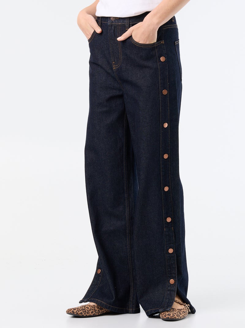 Wide leg jeans with faux snaps on the sides Blue - Kiabi
