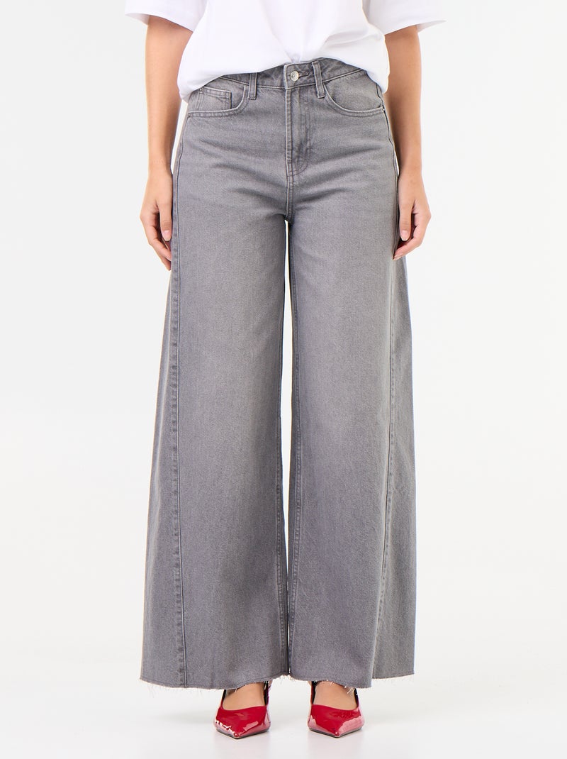 Wide Leg Jeans with Raw Hem Grey - Kiabi