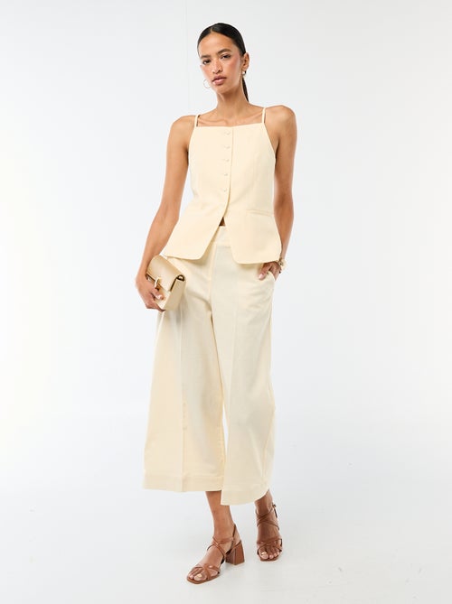 Wide-Leg Linen-Blend Culottes - Kiabi