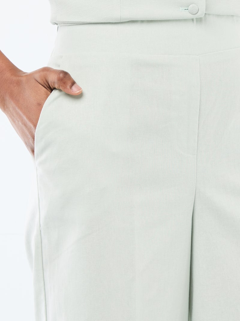 Wide-Leg Linen-Blend Culottes Blue - Kiabi