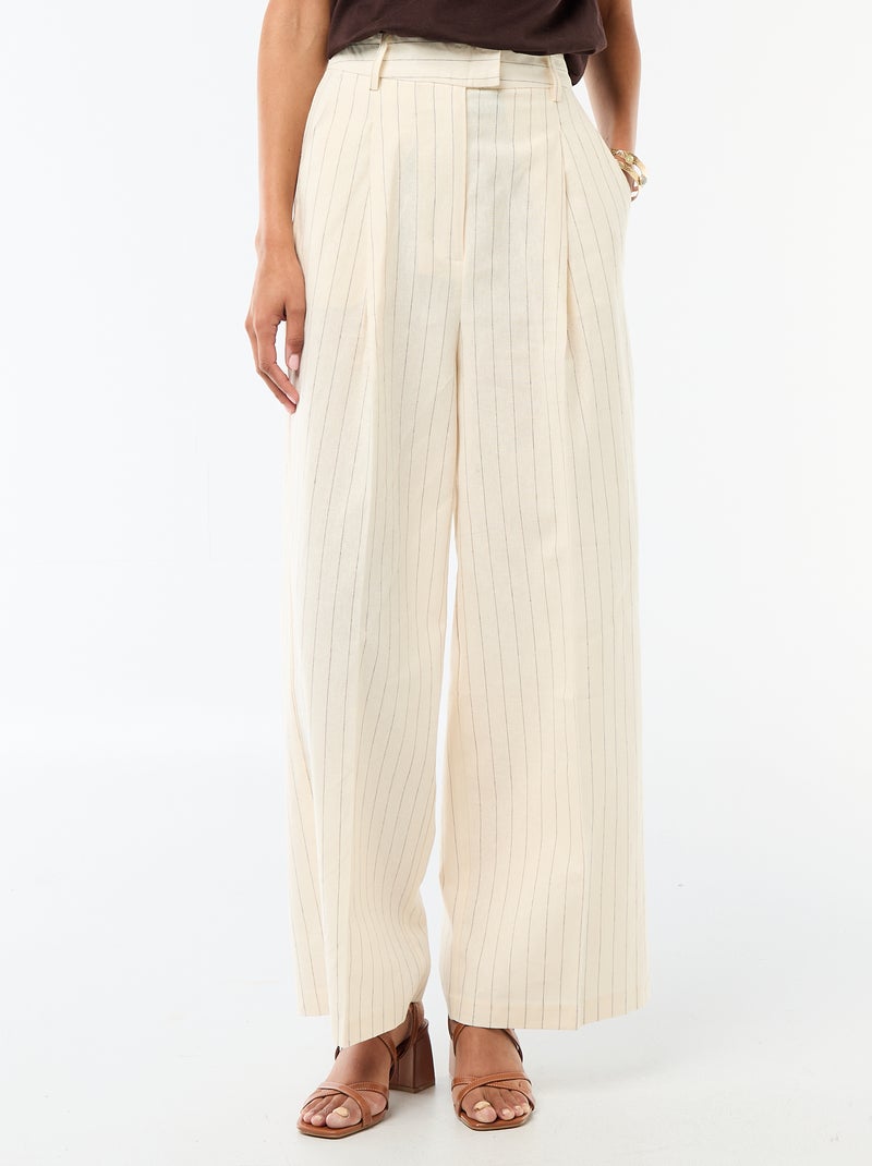 Wide-Leg Linen Blend Occasion Trousers Beige - Kiabi