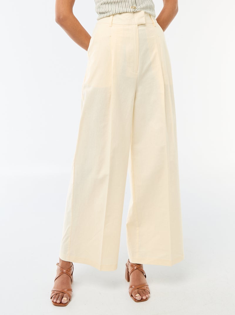 Wide-Leg Linen Blend Occasion Trousers Beige - Kiabi