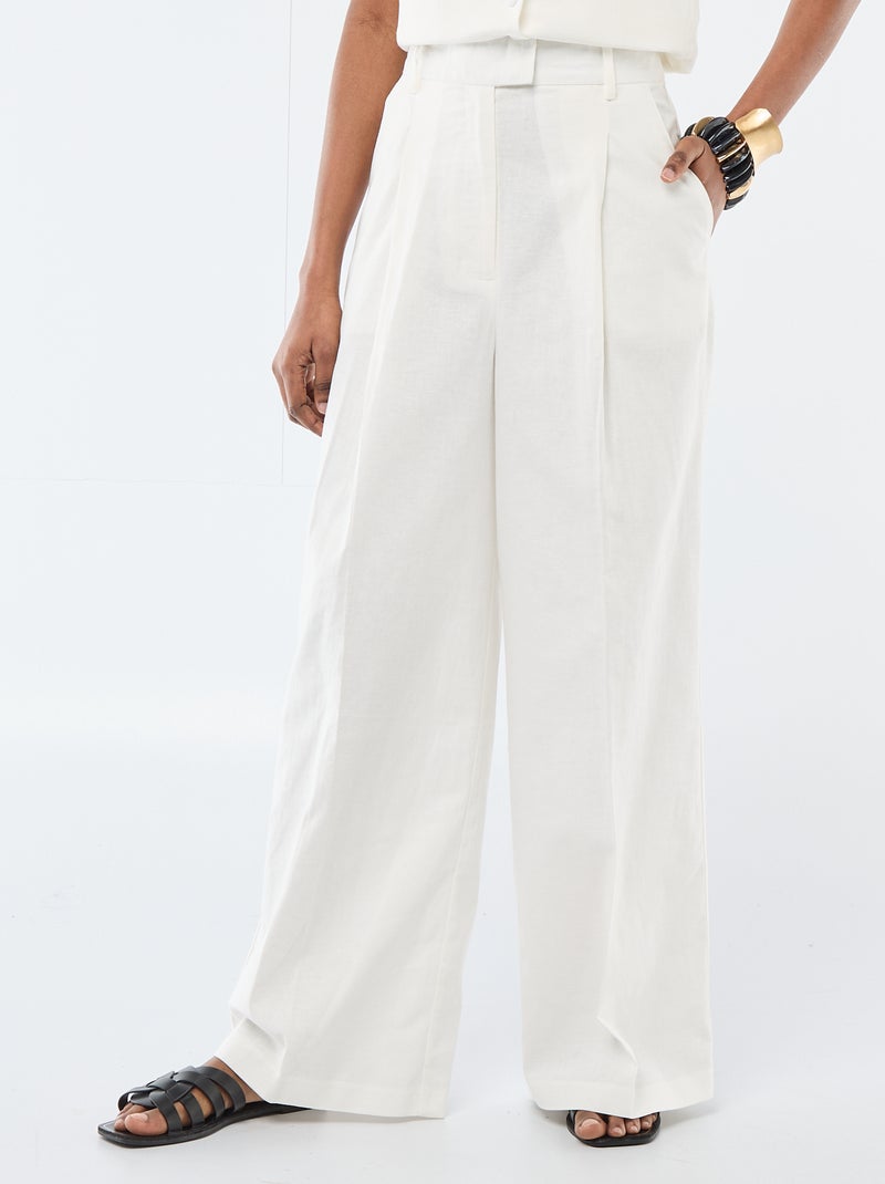 Wide-Leg Linen Blend Occasion Trousers White - Kiabi