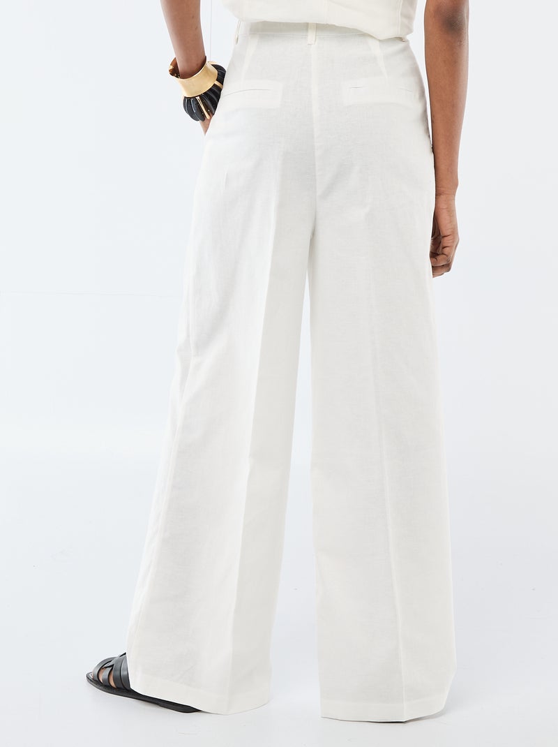 Wide-Leg Linen Blend Occasion Trousers White - Kiabi