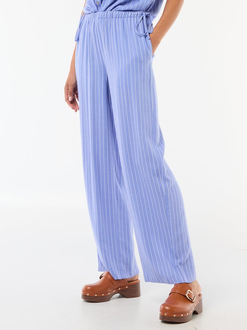 Wide-Leg Linen-Blend Pants Blue - Kiabi