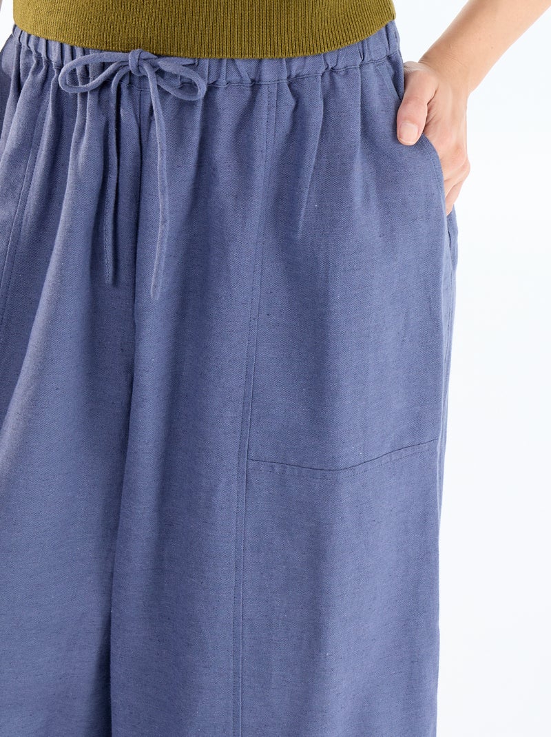 Wide-leg linen blend trousers Blue - Kiabi