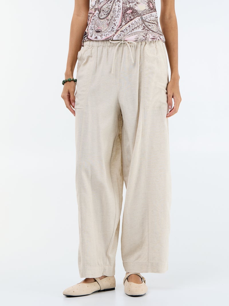 Wide-leg linen blend trousers White - Kiabi
