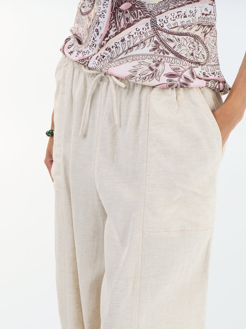 Wide-leg linen blend trousers White - Kiabi