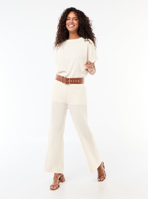 Wide-leg open-knit trousers - Kiabi