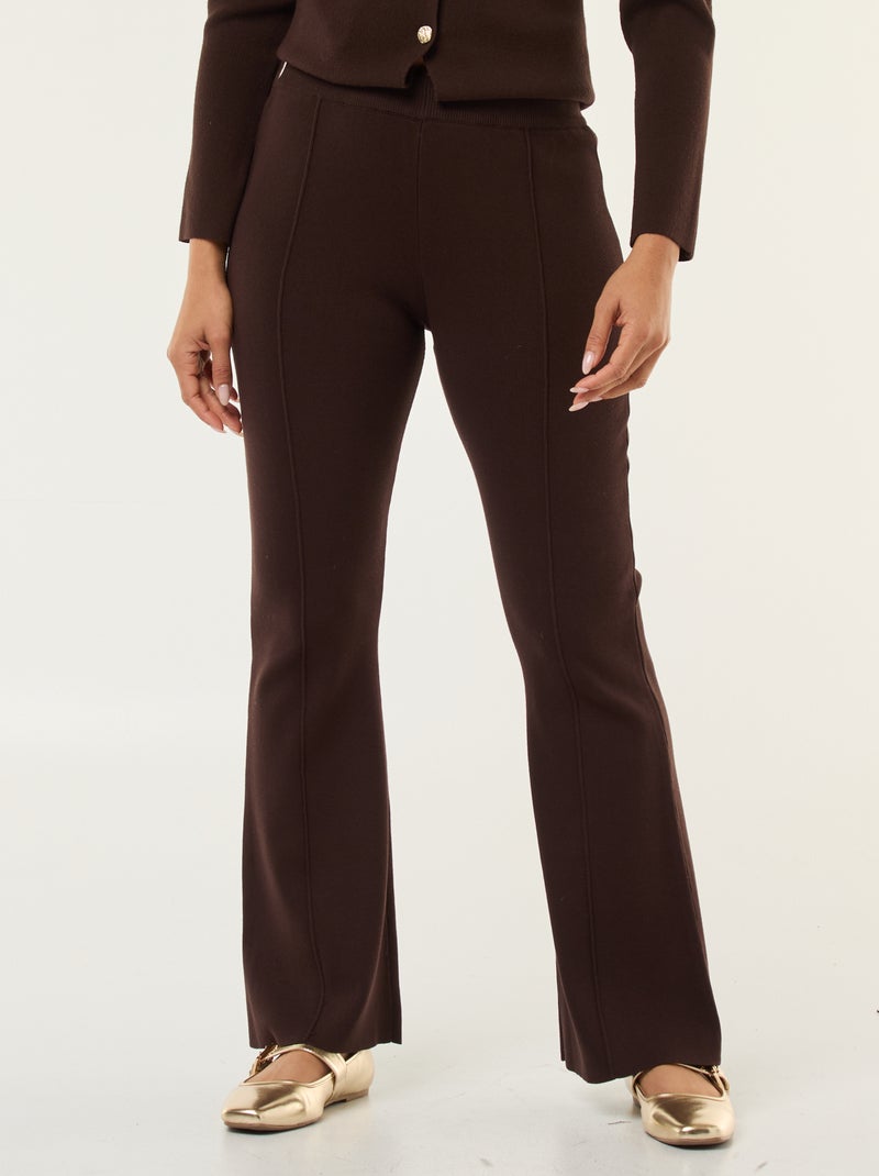 Wide-Leg Ottoman Knit Trousers Brown - Kiabi