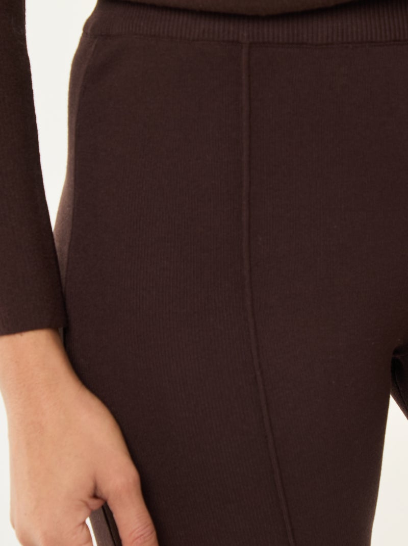 Wide-Leg Ottoman Knit Trousers Brown - Kiabi