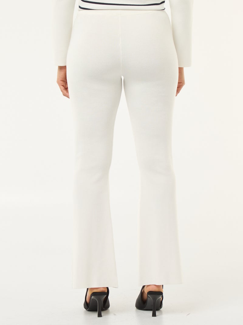 Wide-Leg Ottoman Knit Trousers White - Kiabi