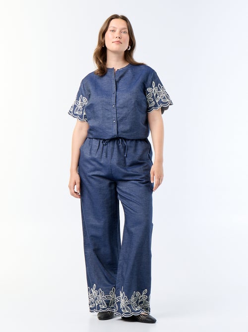Wide-leg pants with embroidered details - Kiabi Wide-leg pants with embroidered details - Kiabi