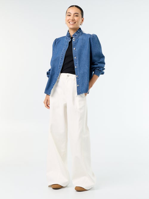 Wide-leg pants with pleats and waist buttons - Kiabi