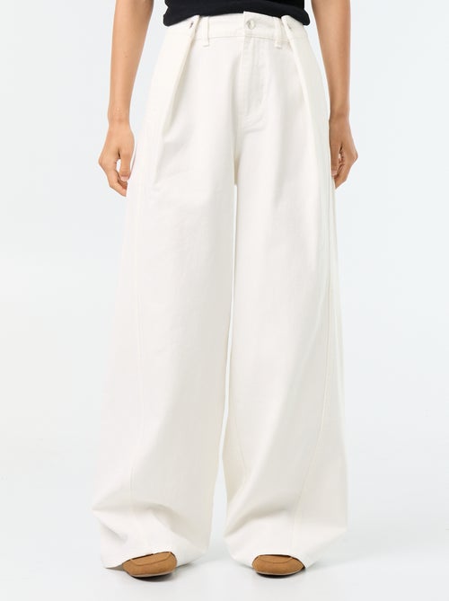Wide-leg pants with pleats and waist buttons - Kiabi