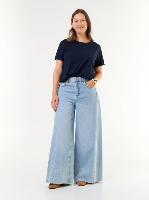 Wide Leg Raw Hem Jeans - Kiabi