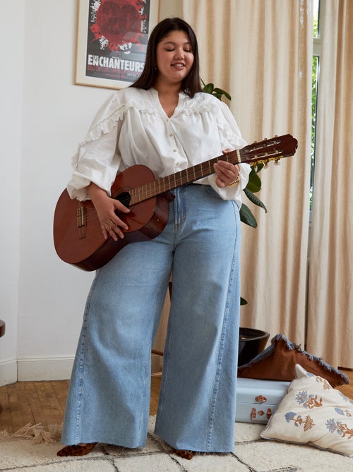 Wide Leg Raw Hem Jeans - Kiabi