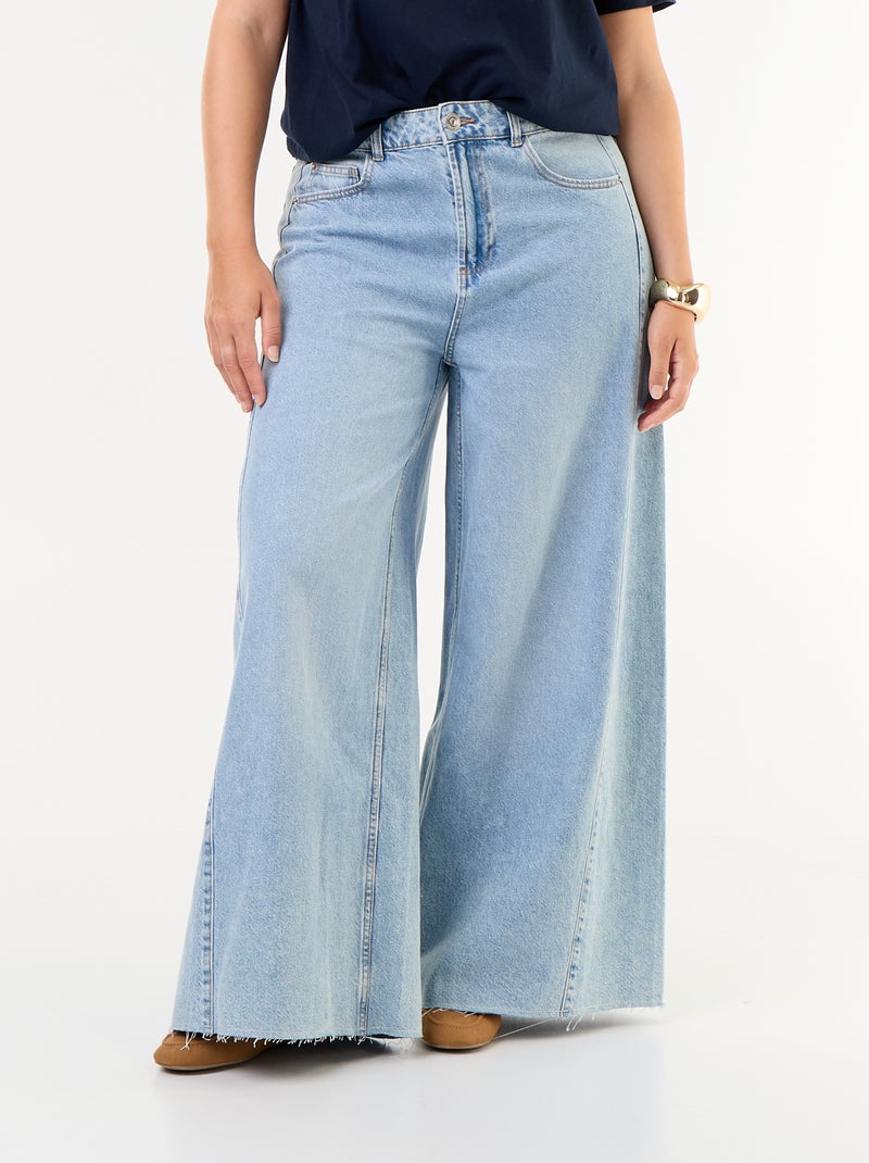 Wide Leg Raw Hem Jeans Blue - Kiabi