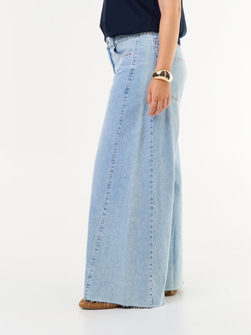 Wide Leg Raw Hem Jeans Blue - Kiabi