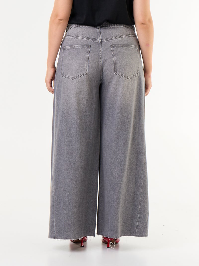 Wide Leg Raw Hem Jeans Grey - Kiabi