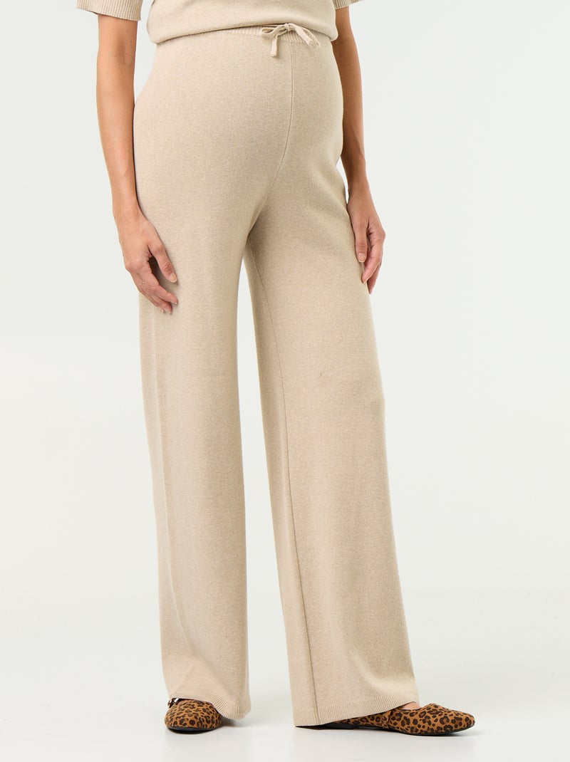 Wide-leg ribbed knit maternity pants Beige - Kiabi