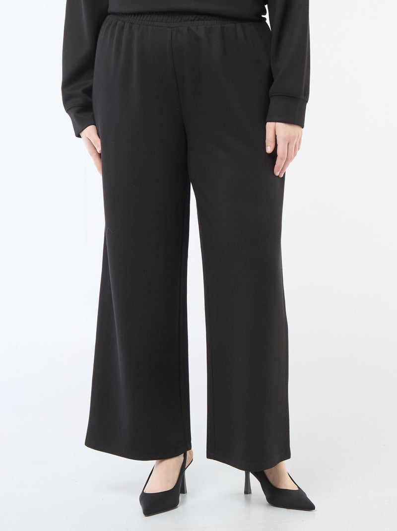 Wide-leg ribbed stretch trousers Black - Kiabi
