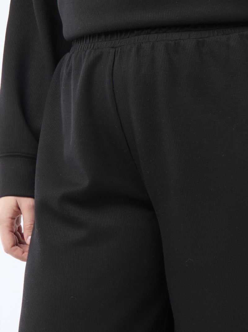 Wide-leg ribbed stretch trousers Black - Kiabi