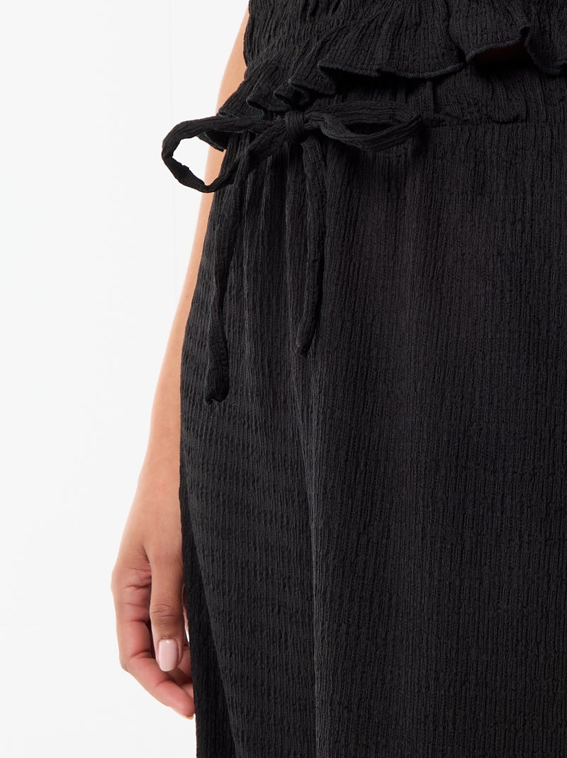 Wide-Leg Smocked Knit Pants Black - Kiabi