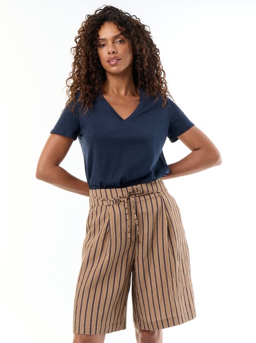 Wide-leg striped high-waisted Bermuda shorts - Kiabi